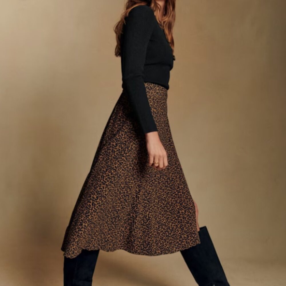 Sezane Brown Leopard Print Women's Skirt